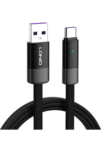 LDNIO Επίπεδο / LED / Πλεκτό Καλώδιο USB 2.0 USB-C Αρσενικό - USB-A 100W Μαύρ...