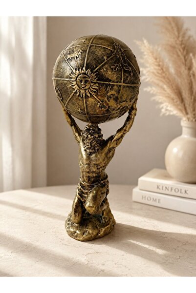 imosas Atlas Heykeli 14 cm Antik Gold Dekoratif Biblo | Mitolojik Ev Dekorasy...