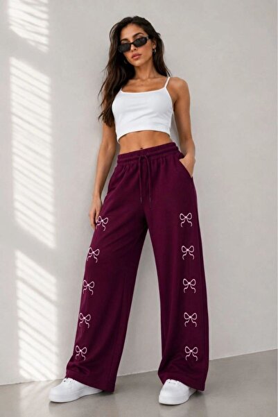 Generic Brand Women's Osy Modal Soft Textured Embroidered Oversize Wide Leg S...