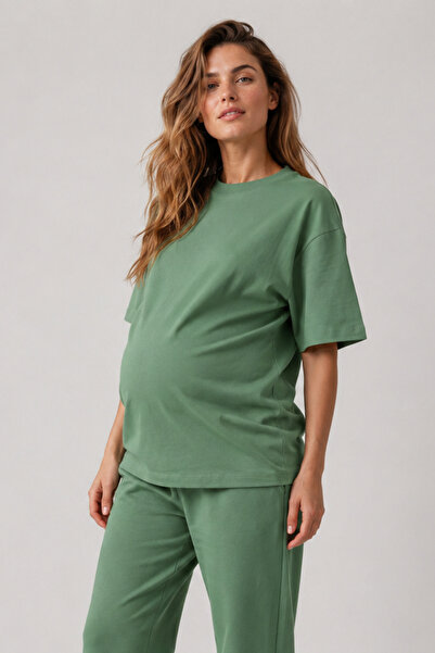 Runades Women's Maternity Oversize Short Sleeve T-Shirt and Wide Leg Pants Set