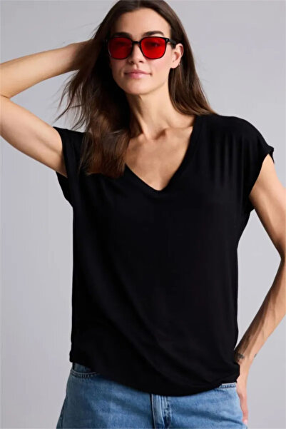 DeFacto V-Neck Basic Plain Short Sleeve T-Shirt H4373Ax26Sm
