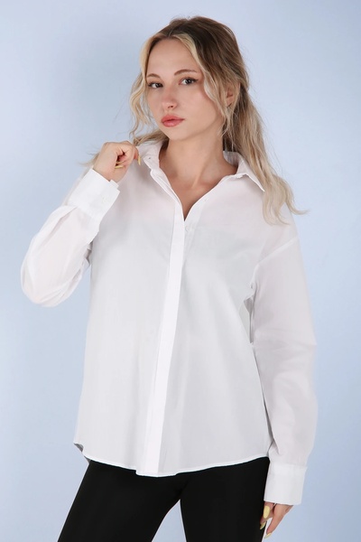 Veni Life Women's Hidden Placket Off-Shoulder Oversize Shirt