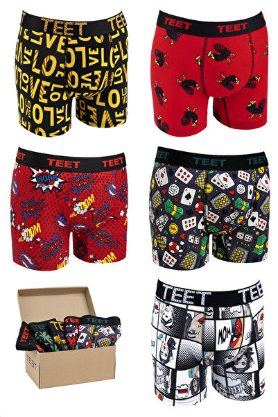 TEET Men's Boxers Cotton Patterned DeLuxe Set of 5