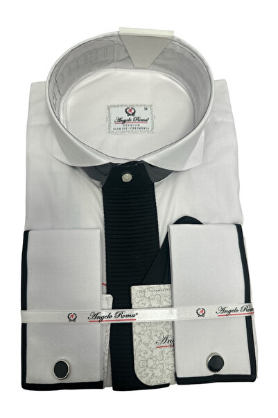 OEM Cămașă albă cu dungi negre, Angelo Roma, slim fit, bumbac-poliester, m