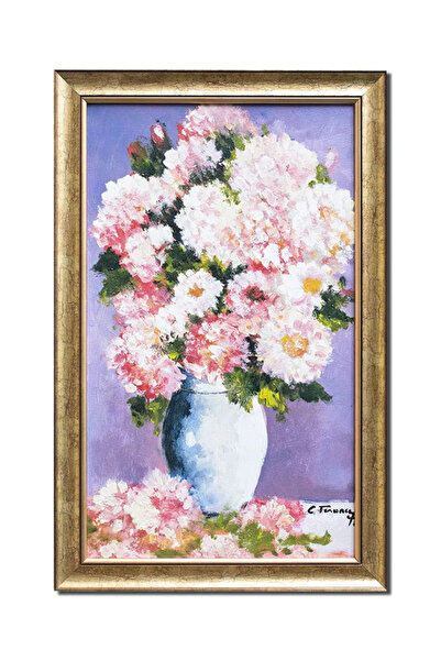 artnova Χειροποίητη κορνιζαρισμένη ζωγραφιά με βάζο και χρυσάνθεμα, 55x35εκ.,...