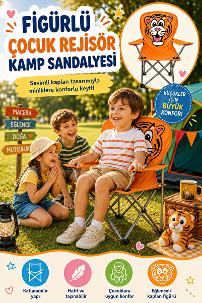 AVESSA Figürlü Çocuk Rejisör Kamp Sandalyesi - Katlanabilir yapı - Sağlam Met...