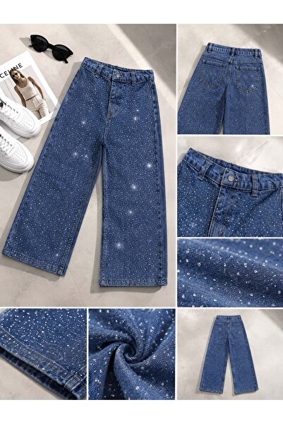 Lolliboomkids Girl's sparkling rhinestone embellished wide leg jeans - denim ...