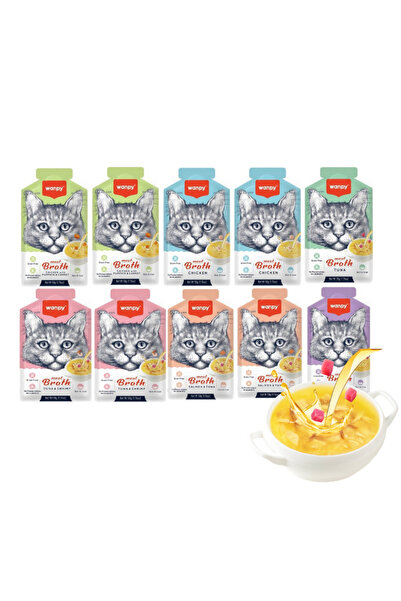Wanpy Karışık Aromalı Tahılsız Kedi Çorbası 50gr x 10 Adet Sıvı Kedi Ödülü 6 ...