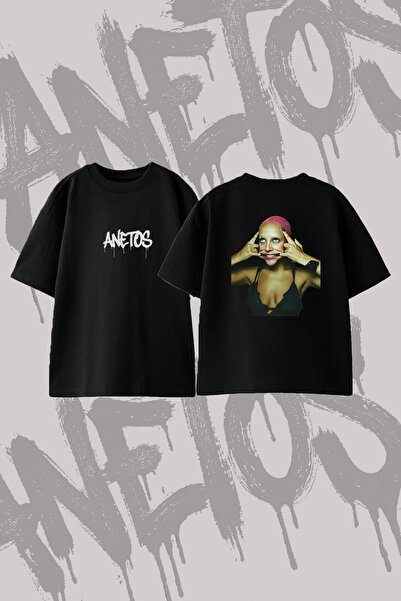Anetos Doja Cat_9 dizajn, štampana oversize majica sa okruglim izrezom, crna