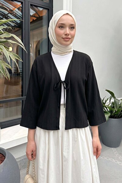 zenne Line Patterned Kimono 2359 - Black