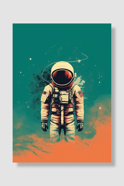 Luna Marissa Astronautski poster tirkizno-narandžasti vintage portret zidni d...