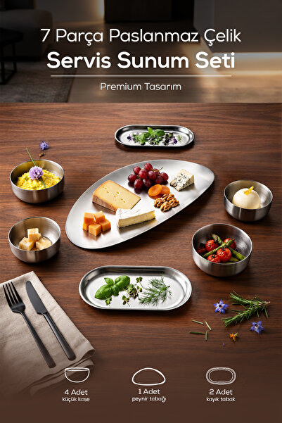 Vienev 7 Piece Stainless Steel Presentation Set, Service Set - Stainless Meta...