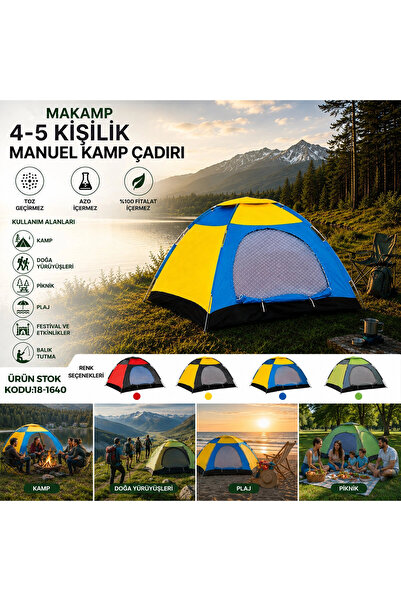 shopwave KRM 4-5 KİŞİLİK TOZ GEÇİRMEZ 200CMX200CMX135CM MANUEL KAMP ÇADIR HER...