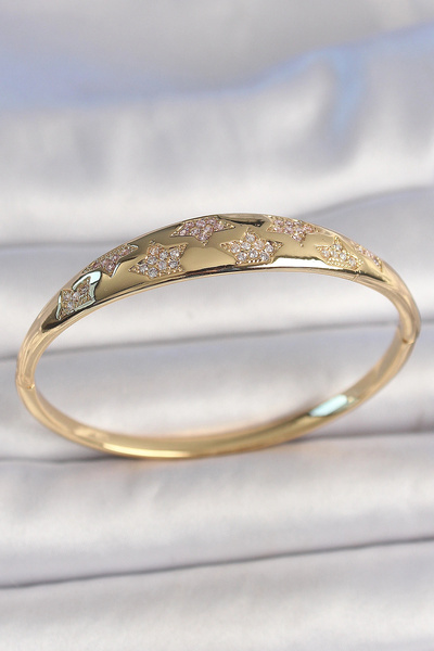 ARMÜZ Brass Gold Color Zircon Stone Star Embroidered Women's Handcuffs