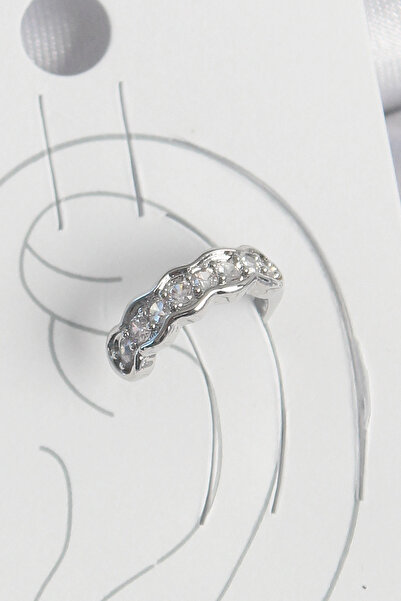 ARMÜZ Brass Silver Color Zircon Stone Cartilage Model Women's Earrings