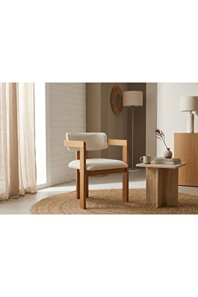Vivense T SANDALYE, NATUREL AHŞAP, KREM KUMAŞ
