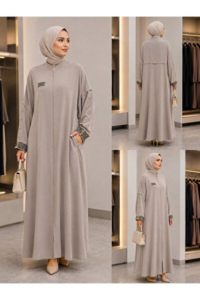 PAYİNİ 2210 Zippered Pocket Detail Standing Collar Ferace