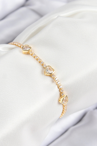 ARMÜZ Brass Zircon Stone Row Heart Model Gold Color Women's Bracelet