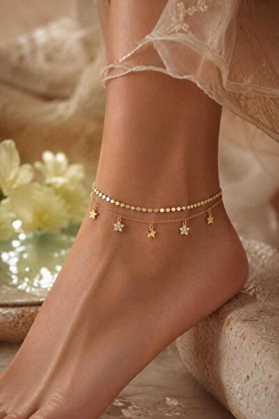 Evaa Jewelry Accessories Gold Renk Çoklu Yıldız Detaylı Çoklu Zincir Halhal