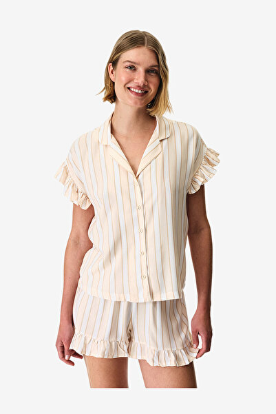 Penti Women Quinn Striped Short Sleeve Shirt Shorts Beige Set