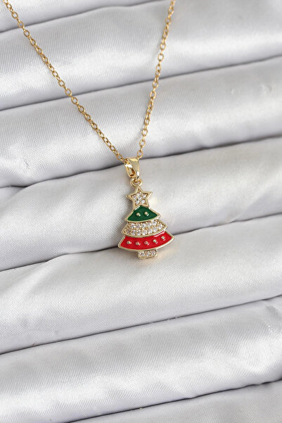 ARMÜZ 316L Steel Chain Gold Rhine Pine Tree Model Zircon Stone Christmas Them...