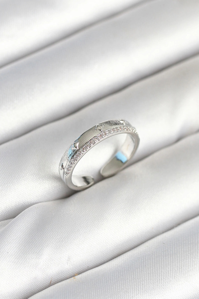 ARMÜZ Silver Color Stripe Zircon Stone Women's Ring