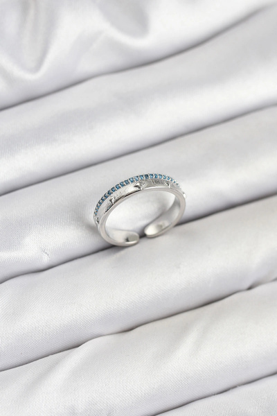 ARMÜZ Brass Silver Color Row Zircon Stone Polar Star Model Women's Ring