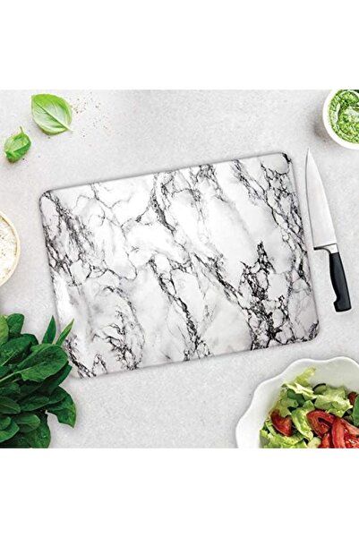 Yıldızan Albemo 10001503001 White Marble Look Glass Cutting Board, 30cm X 40c...