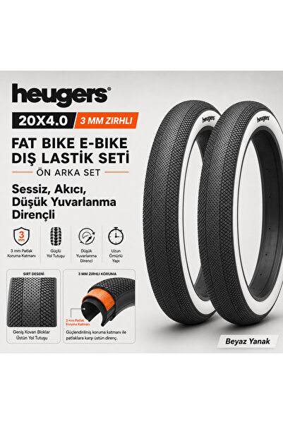 heugers 20x4.0 3 mm Zırhlı Fat Bike E-Bike Dış Lastik Seti Ön Arka – Sessiz, ...
