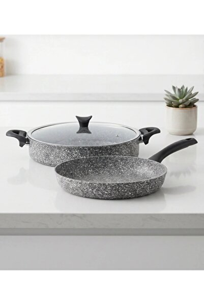 tacev Taç Nostalji Gray 3-Piece Cookware Set 32 cm Flat Pot 32 cm Pan