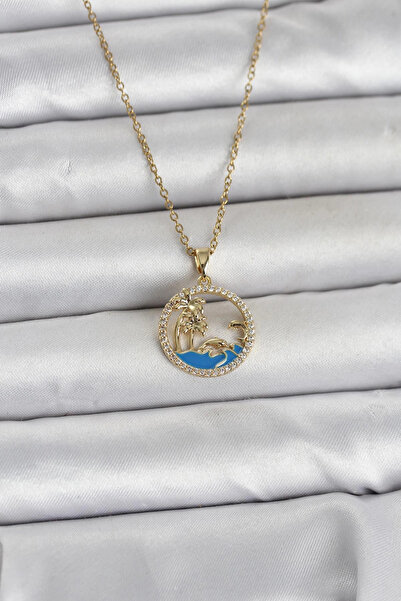 ARMÜZ 316L Steel Chain Gold Color Zircon Stone Sea Themed Women's Necklace