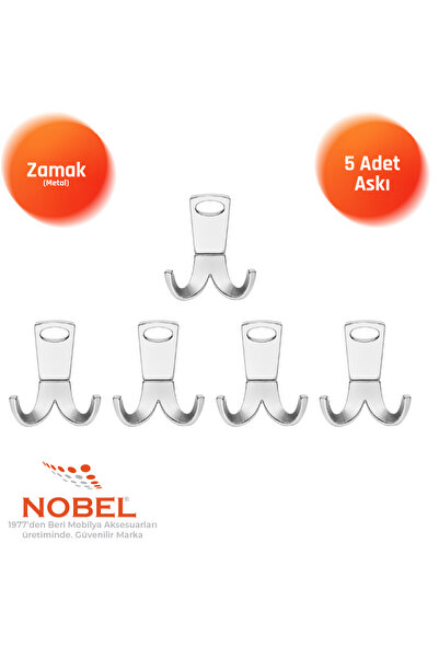 Nobel Seylan Askı, Metal Vestiyer Askısı, Krom, Duvar ve Dolap Askılığı (5'li...