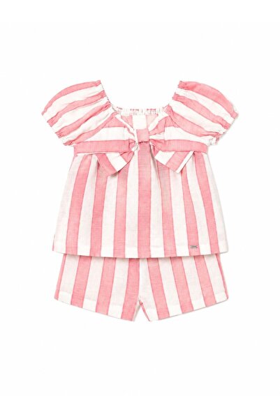 MAYORAL Baby Girl Striped Bowknot Linen Shorts Set 0-4 Years Pink - White