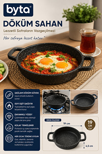 BYTA 19 cm Cast Iron Granite Patterned Non-Stick Serving Pan with Double Handles
