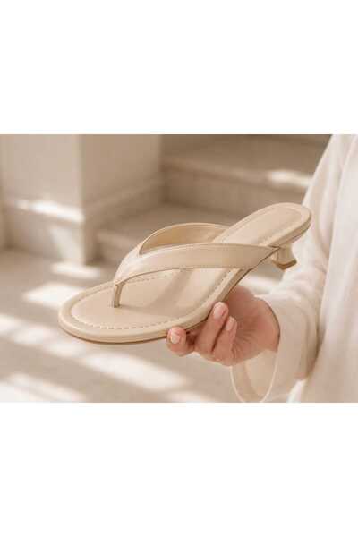 CİMİLİ SHOES Women's Beige Skin Flip-Flop Heeled Slippers Orthopedic Women's ...