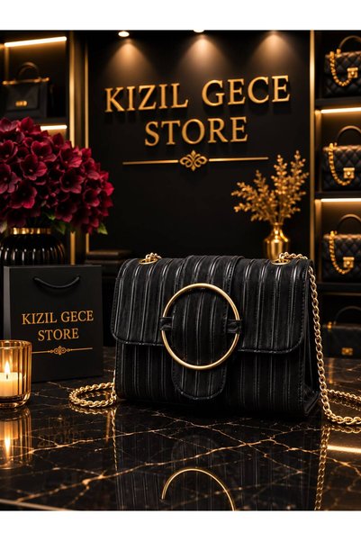 KIZIL GECE حقيبة كتف ذهبية بسلسلة وإبزيم ذهبي