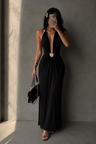 Vavelsa Halter Neck Long Dress with Backless Accessory Details