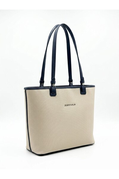 Just Polo Original Women's 5 Compartment Large Shoulder Bag Stone Navy Blue