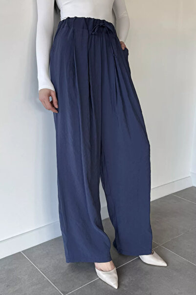 Aryena Navy Blue Perry Women's Elastic Waist Loose Cut Trousers