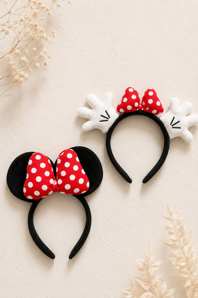 the Littles Kids 2 Adet Minnie Model Fiyonk Detaylı Peluş Taç - Sticker Hediyeli