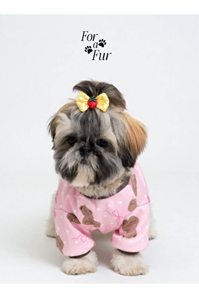 For a Fur Pink Teddy Bear Patterned Logo Printed Dog T-Shirt Dog Sweater Soft...
