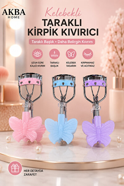 AKBA HOME Kelebek Saplı Taraklı Kirpik Kıvırıcı Ergonomik Kirpik Şekillendiri...
