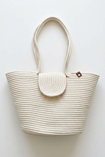I Love Shoes Floria Beige Rope Women's Beach Bag