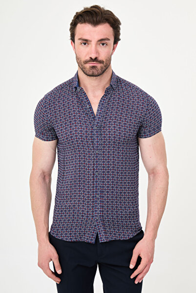 Mcr Slimfit Bamboo Short Sleeve Shirt Navy Blue-Red - 37912.19Y
