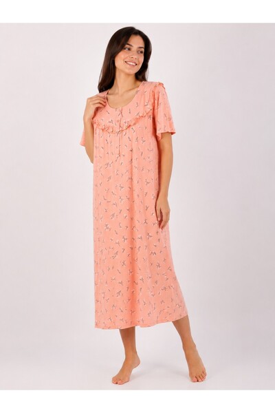Alize Moda Short Sleeve 100% Cotton Floral Large Size Women-Mom Nightgown