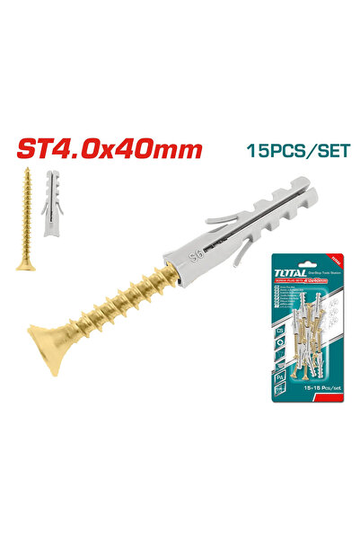 TOTAL مجموعة مسامير على كرت 4.0x40mm 15PCS/SET WJSPK4504512 توتال