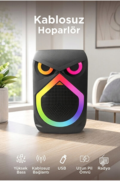 TUX Renkli Kablosuz Bluetooth Hoparlör Taşınabilir Ses Bombası RGB Işıklı Kar...