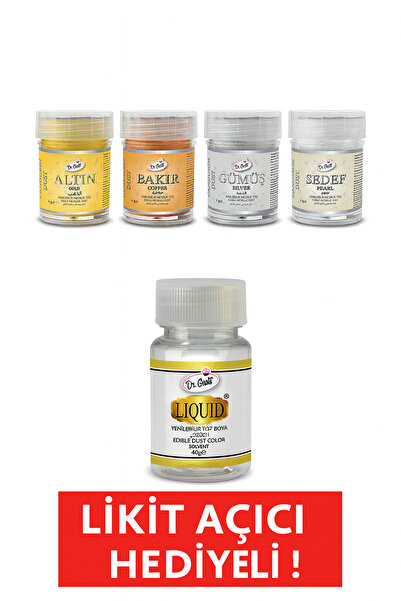DRGUSTO 4’lü Metalik Toz Gıda Boyası 4 Gr + Boya Çözücü 40 Gr Set