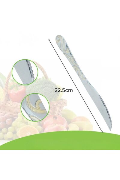 Re Cuțit friptură oțel inoxidabil 22,5 cm mâner cu gravuri aurii ornamentale,...