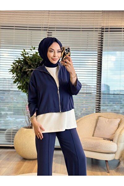 ALANURMODA 22881 Sleeveless Underwear 3-Piece Set Navy Blue